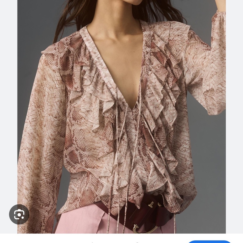 Anthropologie long sleeve ruffled blouse with mauve tank